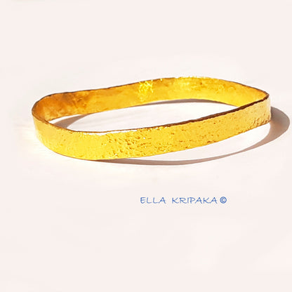 Custom Solid 24k 9999 Gold 50g/7in size, Hammered Uneven Bracelet Bangle 6.2mm Can Be 22k Gold