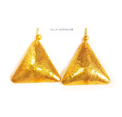 Custom Solid 24K 9999 Gold, 9g and 26g, Dome Hammered Triangles Ancient Greece Ancient Rome Earrings, 35mm and 50mm