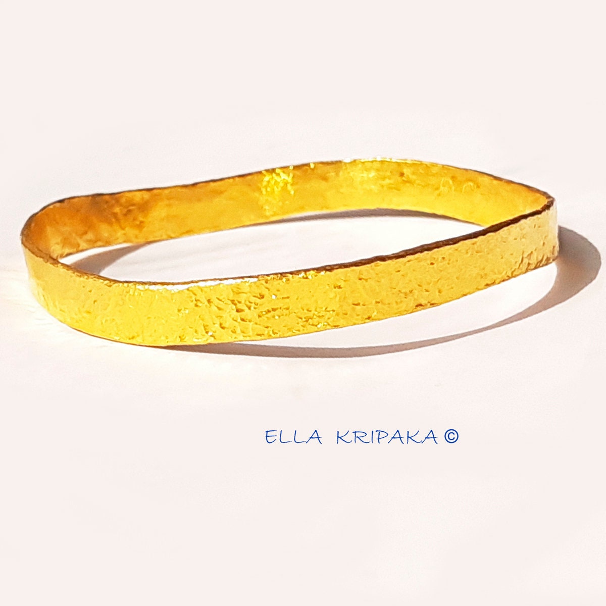 Custom Solid 22k 92.5% Gold 25g Hammered Uneven Bracelet Durable Bangle, Wide 7mm Thickness 1mm, Discount For 2