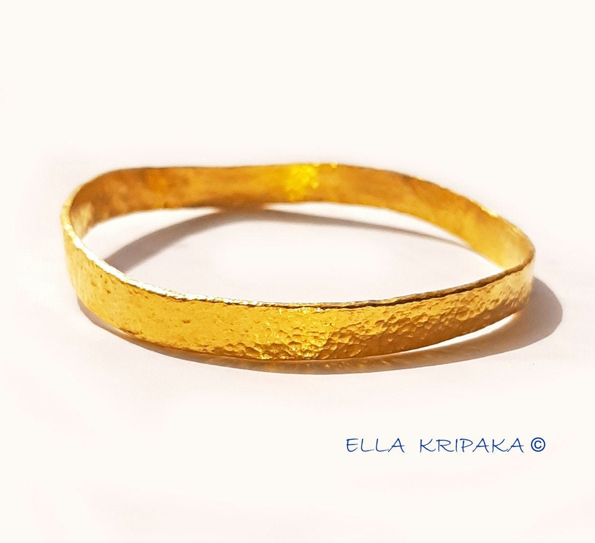 Hammered 22k gold uneven organic bangle bracelet, forged pure fine 24k gold artist Ella Kripaka