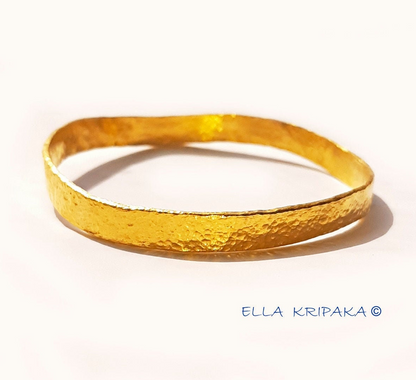 Hammered 22k gold uneven organic bangle bracelet, forged pure fine 24k gold artist Ella Kripaka