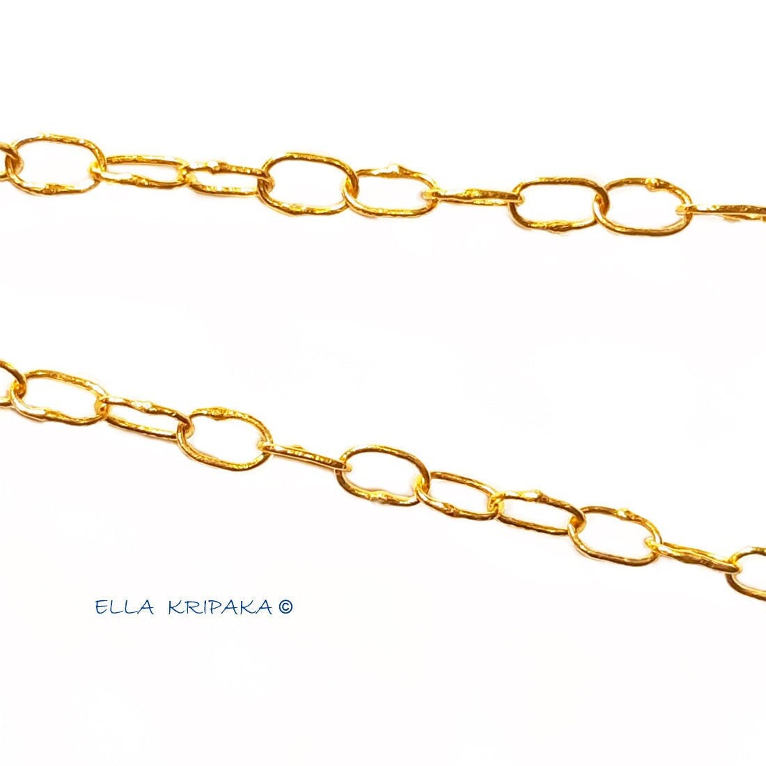 Custom Solid 22k 92.5% Gold 32g Hammered Chain Necklace Durable, Link 7.6mm, Length 56cm 22in Thick Parts On Links