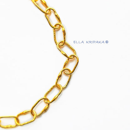 Custom Solid 22k 92.5% Gold 12g Hammered Chain Bracelet Durable, Link Wide 7.6mm With Thick Parts On Link, Thick Hook Clasp