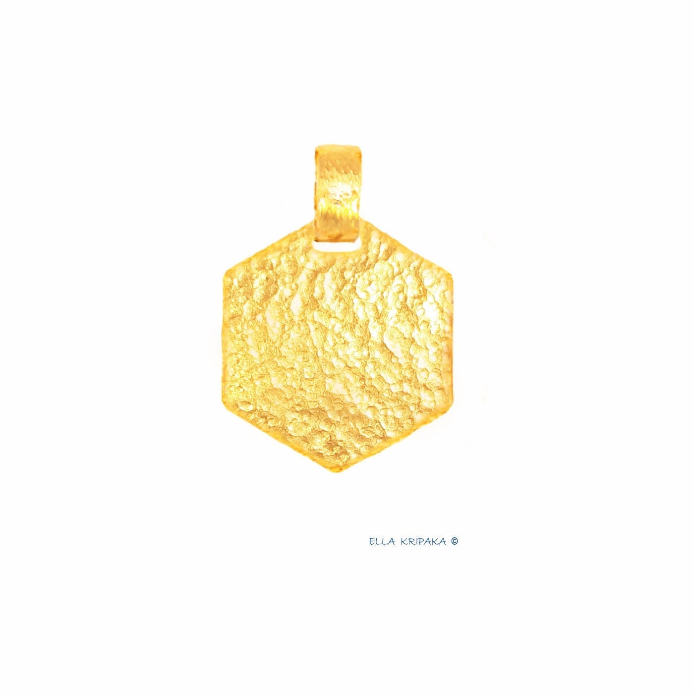 Custom Solid 24k 9999 Gold 9g and 13g, Hammered Hexagon Thick Pendant Durable Length 27mm and 32mm