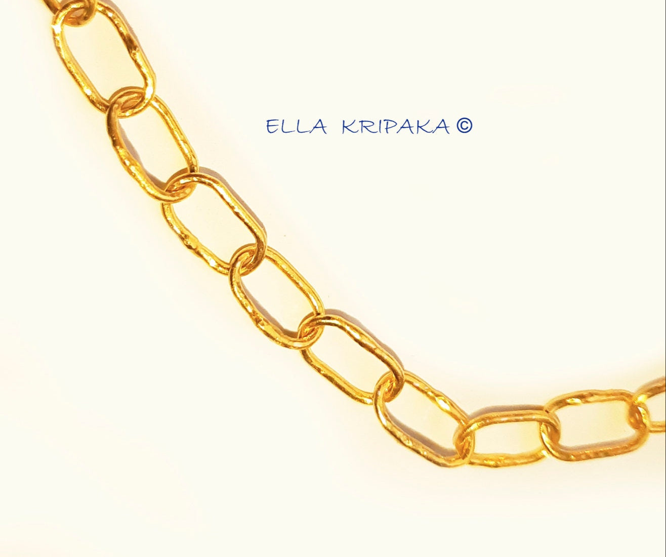 Custom Solid 22k 92.5% Gold 11.2g Hammered Chain Bracelet Durable, Link Wide 7mm Thick Hook Clasp