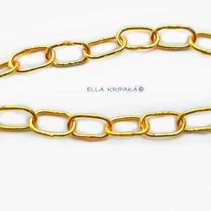 Custom Solid 22k 92.5% Gold 11.2g Hammered Chain Bracelet Durable, Link Wide 7mm Thick Hook Clasp