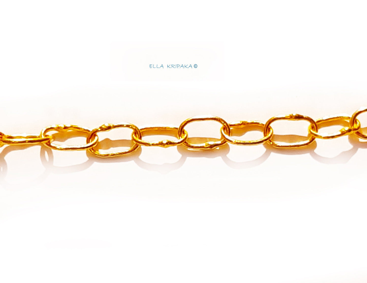 Custom Solid 22k 92.5% Gold 12g Hammered Chain Bracelet Durable, Link Wide 7.6mm With Thick Parts On Link, Thick Hook Clasp