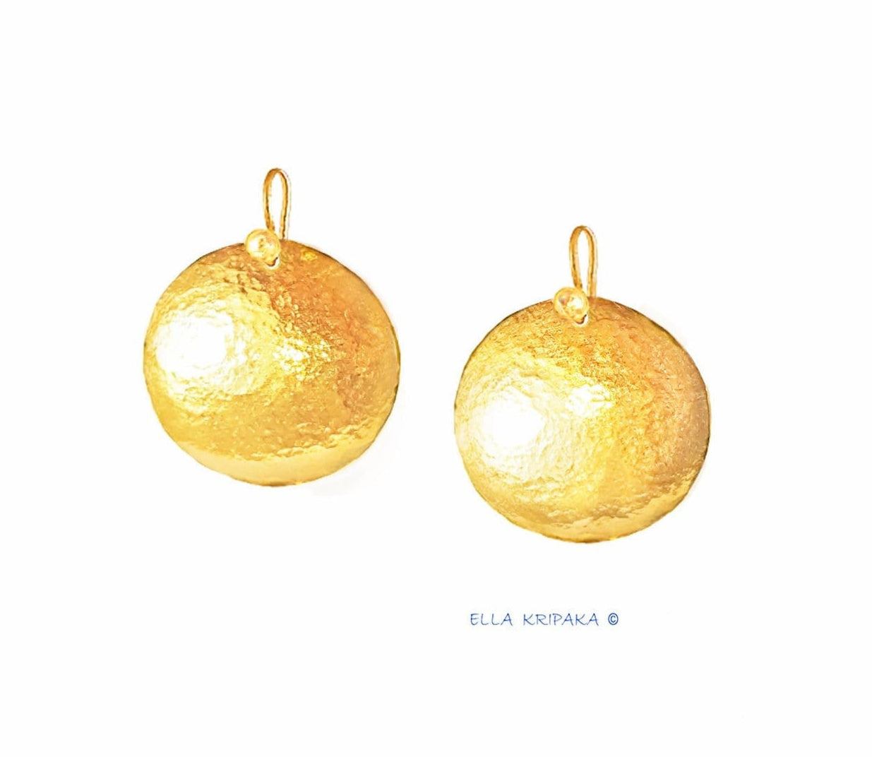 Custom Solid 24K 9999 Gold, 11g and 35g, Hammered Dome Disks as in Ancient Rome Earrings, 35mm and 55mm