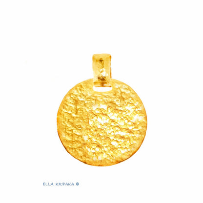 Custom Solid 24k 9999 Gold 9g and 13g Hammered Disk Thick Pendant Durable Length 25mm and 30mm