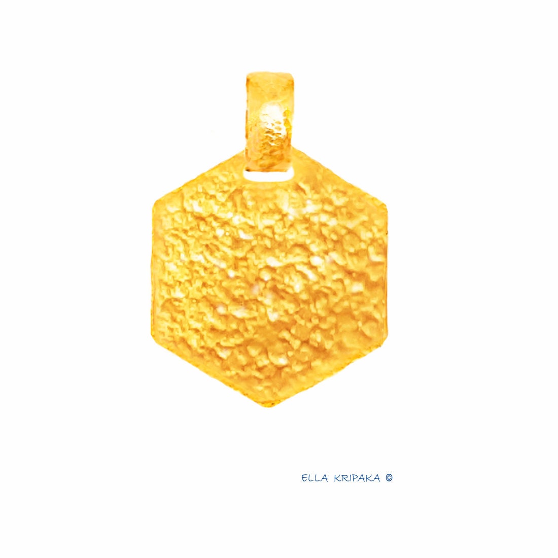 Custom Solid 24k 9999 Gold 9g and 13g, Hammered Hexagon Thick Pendant Durable Length 27mm and 32mm