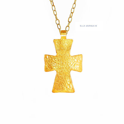 Custom Solid 24k 9999 Gold 6g and 21g Hammered Cross Byzantine Empire Pendant Durable Length 35mm and 60mm