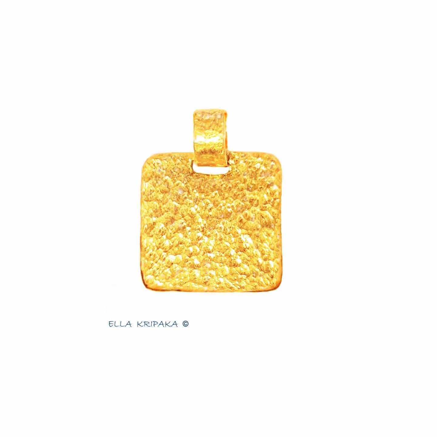 Custom Solid 24k 9999 Gold 10g and 15g, Hammered Square Thick Pendant Durable Length 25mm and 30mm