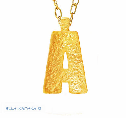 Custom Solid 24k 9999 Gold 12g and 30g, Hammered Monogram Letter A Pendant Durable, Length 35mm and 56mm, Order Your Initial