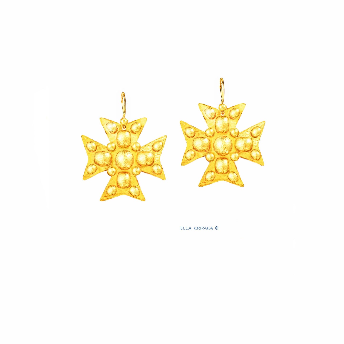 Custom Solid 24K 9999 Gold, 10g and 28g, Hammered Byzantine Empire Cross Convex Pattern Earrings, 35mm and 55mm