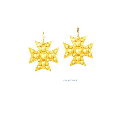 Custom Solid 24K 9999 Gold, 10g and 28g, Hammered Byzantine Empire Cross Convex Pattern Earrings, 35mm and 55mm