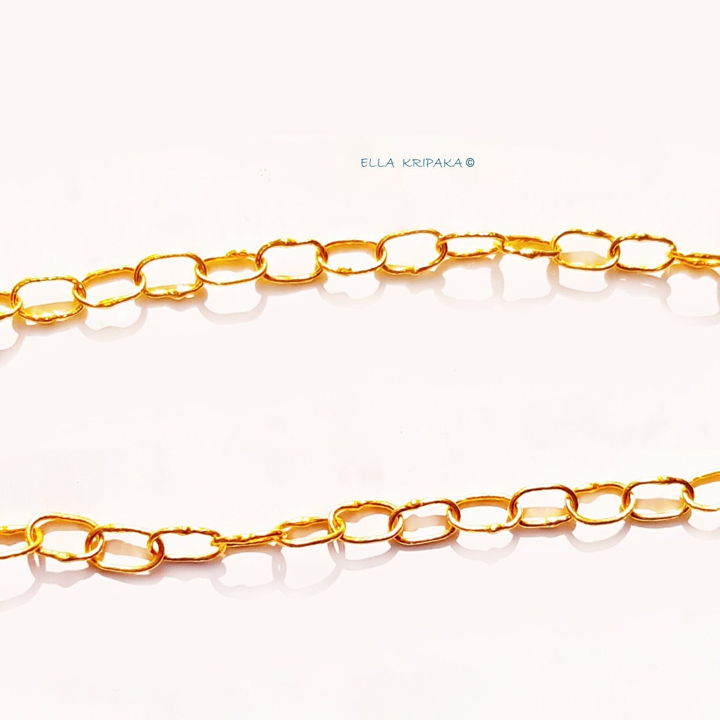 Custom Solid 22k 92.5% Gold 32g Hammered Chain Necklace Durable, Link 7.6mm, Length 56cm 22in Thick Parts On Links