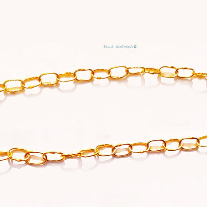 Custom Solid 22k 92.5% Gold 32g Hammered Chain Necklace Durable, Link 7.6mm, Length 56cm 22in Thick Parts On Links