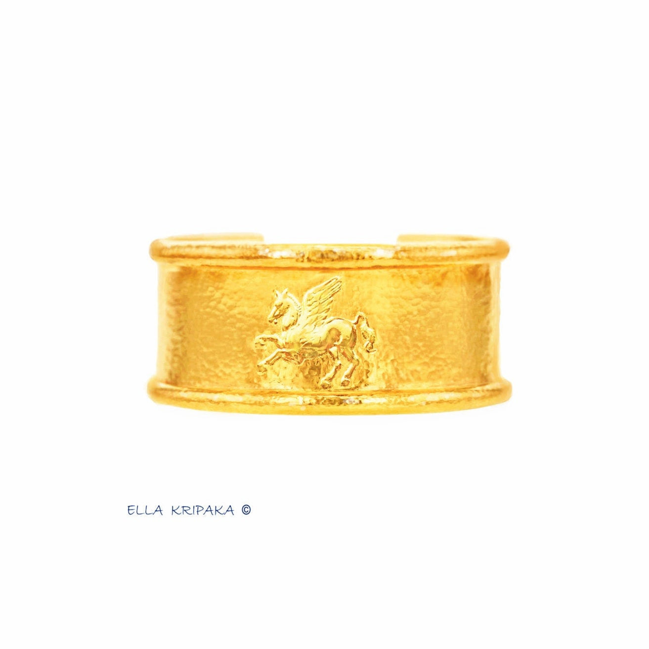 Custom Solid 24k 9999 Gold 100g/6in size Hammered Bracelet Cuff With Pegasus Ancient Rome 30mm Can Be 22k Gold