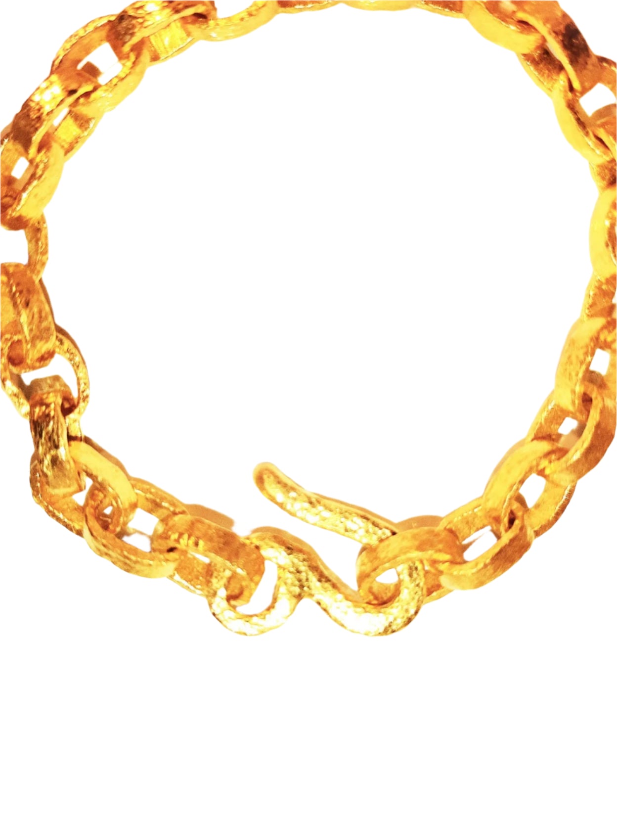 Custom Solid 24k 9999 Gold 48g, Hammered Organic Uneven Chain Bracelet Durable, Link Wide 8mm Thick Hook Clasp