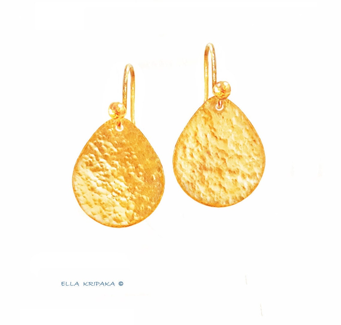 Custom Solid 24K 9999 Gold, 10g and 16g, Hammered Drop Thick Earrings, 30mm and 36mm