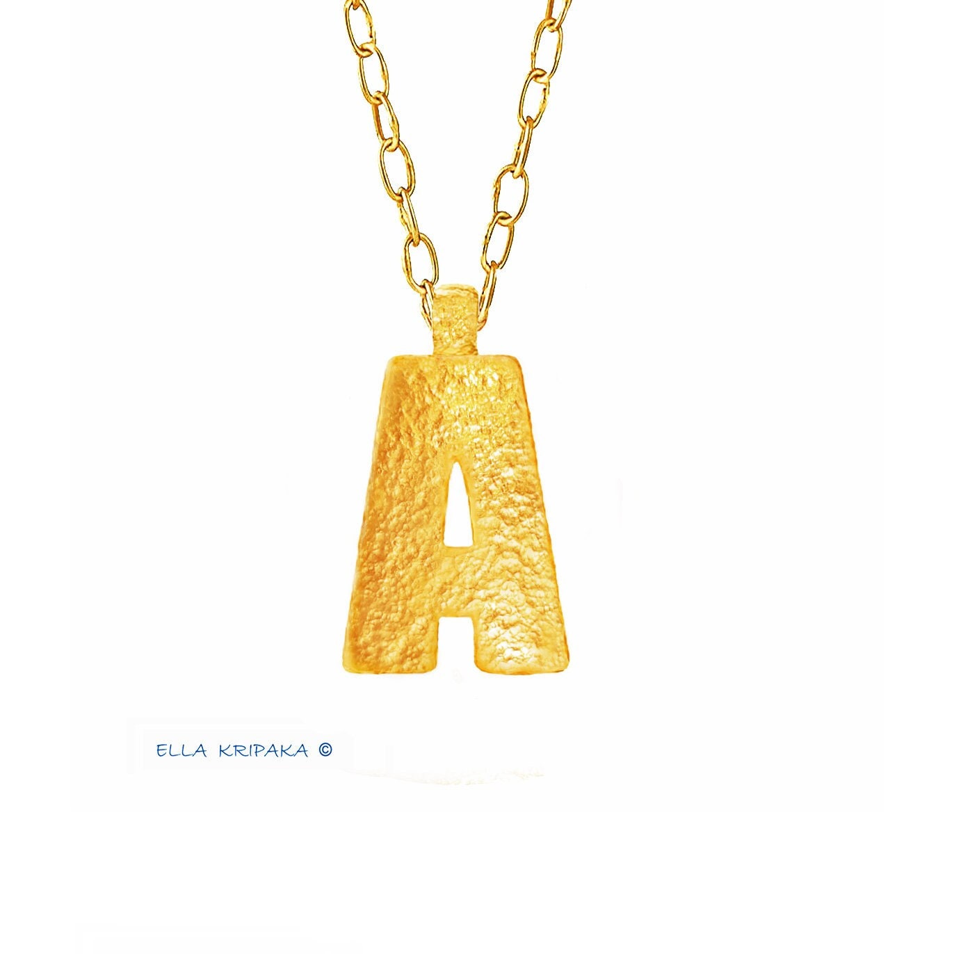 Custom Solid 24k 9999 Gold 12g and 30g, Hammered Monogram Letter A Pendant Durable, Length 35mm and 56mm, Order Your Initial