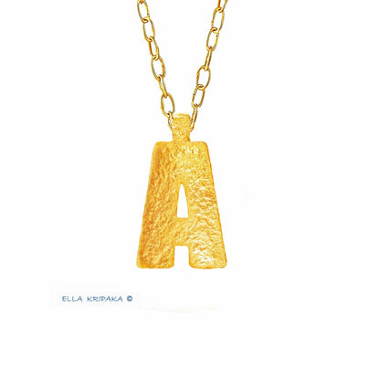 Custom Solid 24k 9999 Gold 12g and 30g, Hammered Monogram Letter A Pendant Durable, Length 35mm and 56mm, Order Your Initial