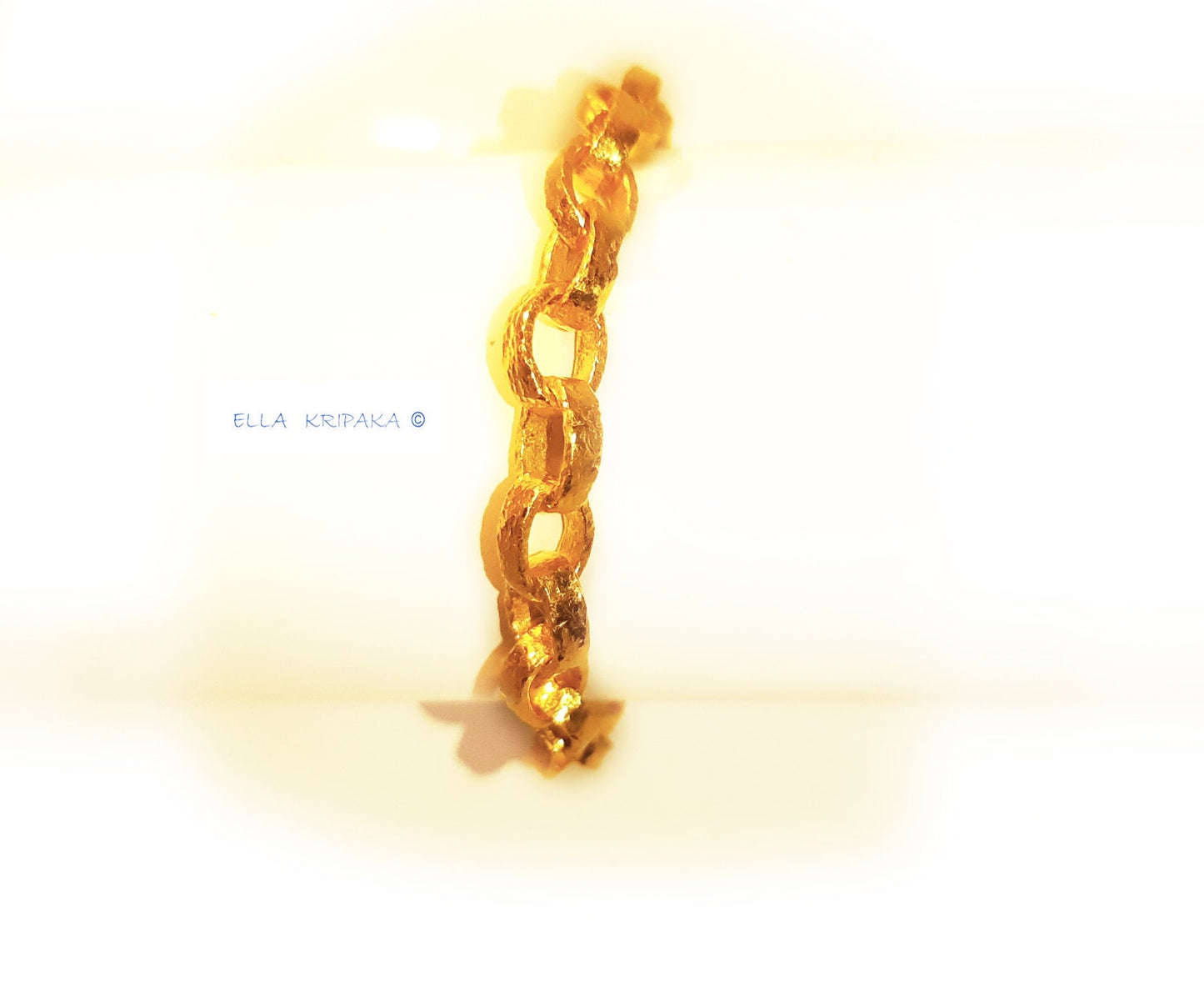 Custom Solid 24k 9999 Gold 48g, Hammered Organic Uneven Chain Bracelet Durable, Link Wide 8mm Thick Hook Clasp