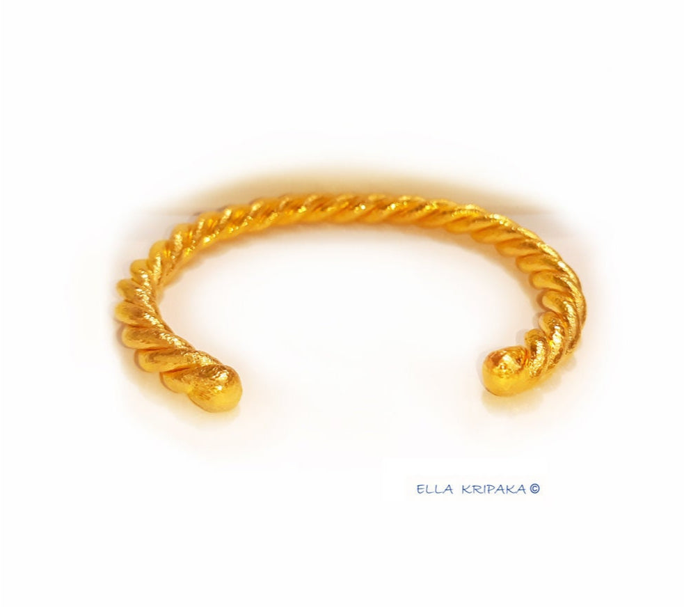 Custom Solid 24k 9999 Gold 125g/6in size Viking Hammered Twisted Bracelet Cuff 7.6mm Can Be 22k Gold