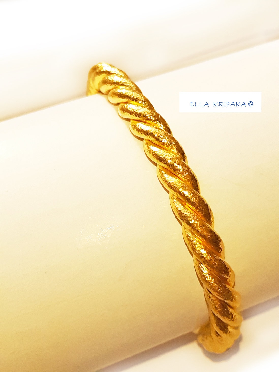 Custom Solid 24k 9999 Gold 125g/6in size Viking Hammered Twisted Bracelet Cuff 7.6mm Can Be 22k Gold