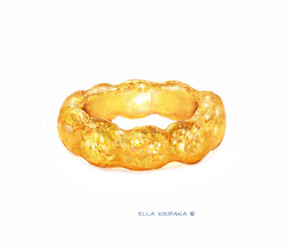 Custom Solid 24k 9999 Gold 23g Organic Wavy Hammered Ring Durable Wide 6.5mm Thick 3.5mm