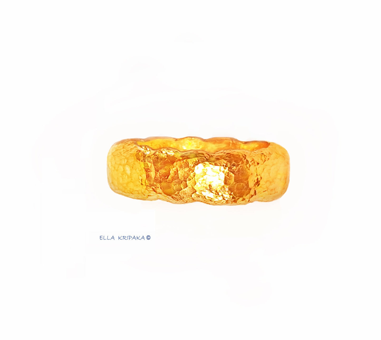 Custom Solid 24k 9999 Gold 24.5g Hammered Organic Wavy Ring Durable Not Hollow Wide 6.5mm Thick 3.5mm