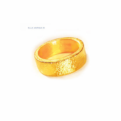 Custom Solid 24k 9999 Gold 12g Hammered Ancient Rome Ring Durable Wide 6.5mm Thickness 1.5mm Discount For 2