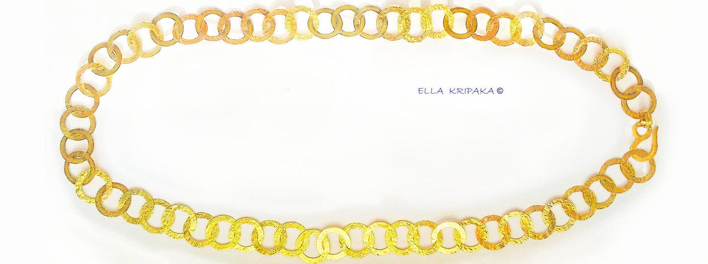 Custom Solid 22k 92.5% Gold 100g Hammered Chain Necklace Durable, Link 22mm, Length 61cm 24in Thick Hook Clasp