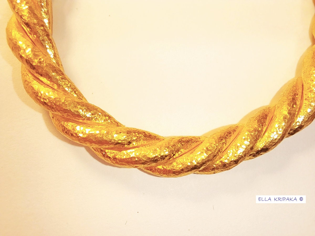 Custom Solid 24k 9999 Gold 125g/6in size Viking Hammered Twisted Bracelet Cuff 7.6mm Can Be 22k Gold