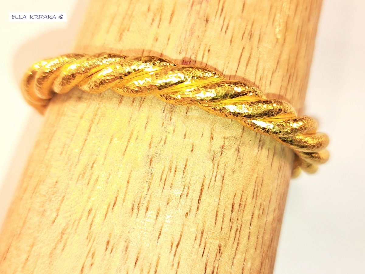 Custom Solid 24k 9999 Gold 92g/6in size Viking Hammered Twisted Cuff Bracelet 6.4mm Can Be 22k Gold