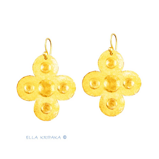 Hammered 24k 9999 Gold 8.7g &25.5g Byzantine Cross Earrings Can 22k