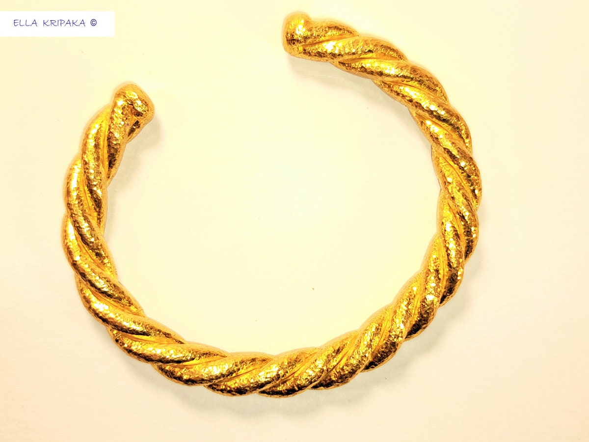 Custom Solid 24k 9999 Gold 125g/6in size Viking Hammered Twisted Bracelet Cuff 7.6mm Can Be 22k Gold