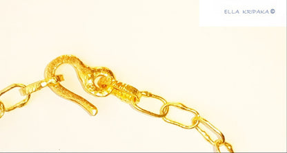 Custom Solid 22k 92.5% Gold 12g Hammered Chain Bracelet Durable, Link Wide 7.6mm With Thick Parts On Link, Thick Hook Clasp