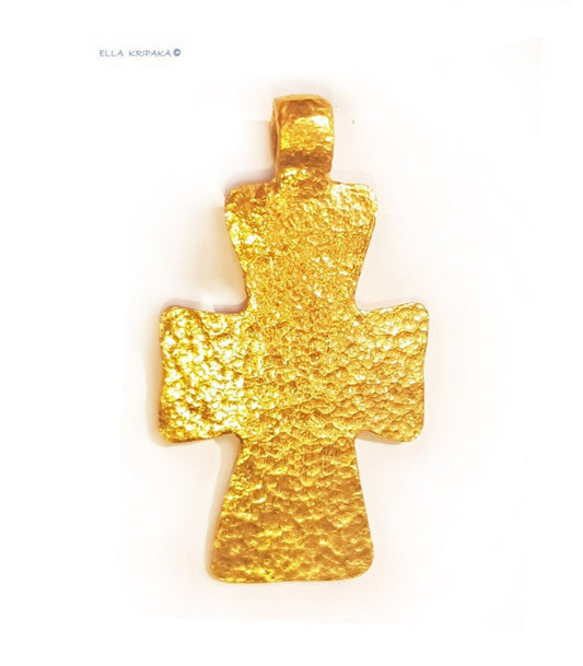 Custom Solid 24k 9999 Gold 9.5g and 32g Hammered Cross Byzantine Empire Pendant Durable Length 35mm and 60mm