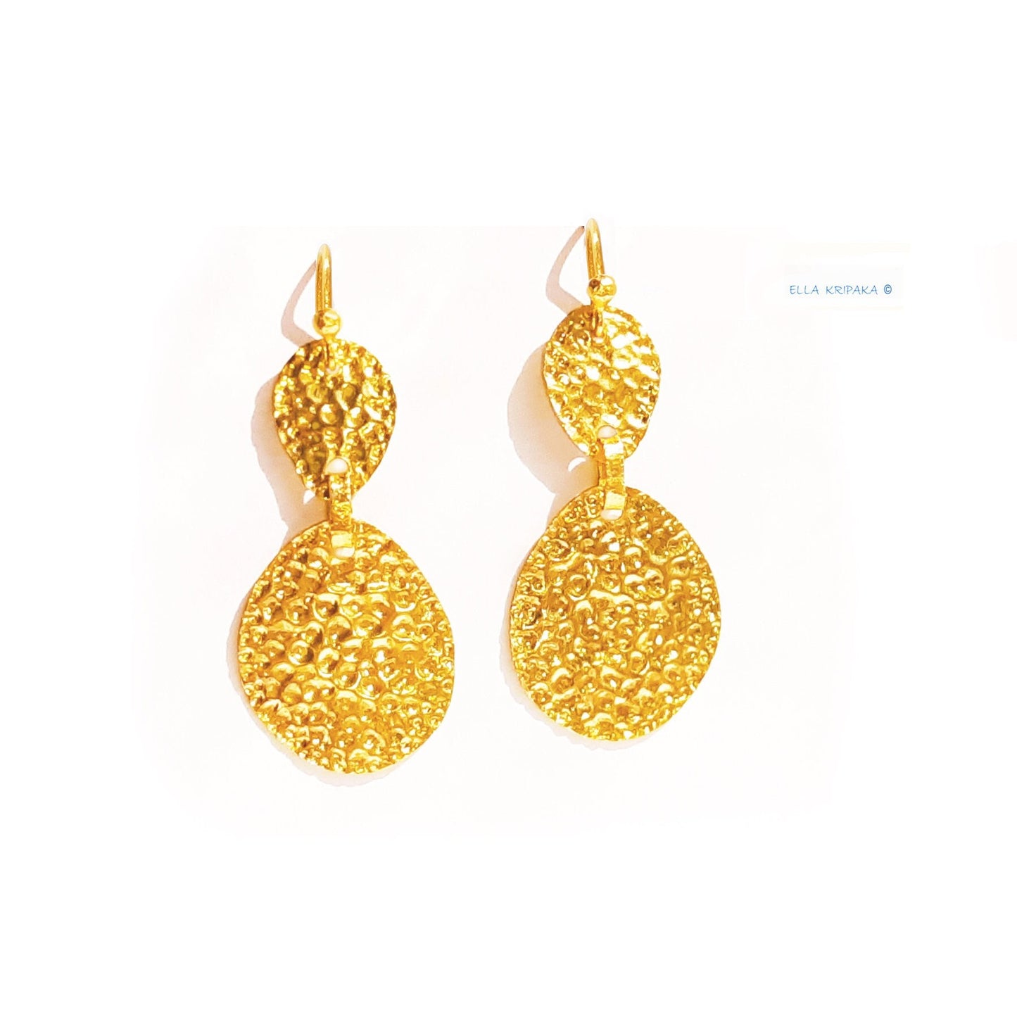 Custom Solid 24K 9999 Gold, 9g and 25g, Hammered Organic Uneven Earrings, Concave Big Reliefs,50mm and 70mm