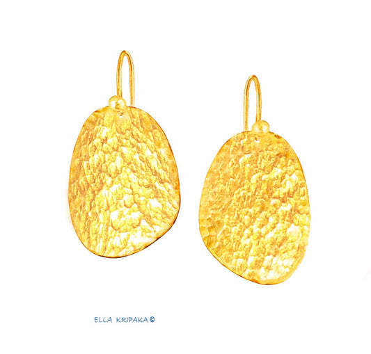 Custom Solid 24K 9999 Gold, 8.5g and 25g, Hammered Uneven Organic Earrings, 40mm and 60mm