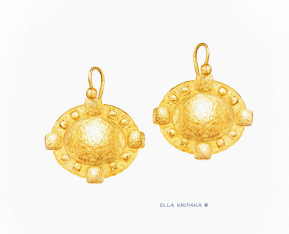 Custom Solid 24K 9999 Gold, 9g and 26g, Hammered Byzantine Empire Convex Pattern Earrings, 32mm and 50mm