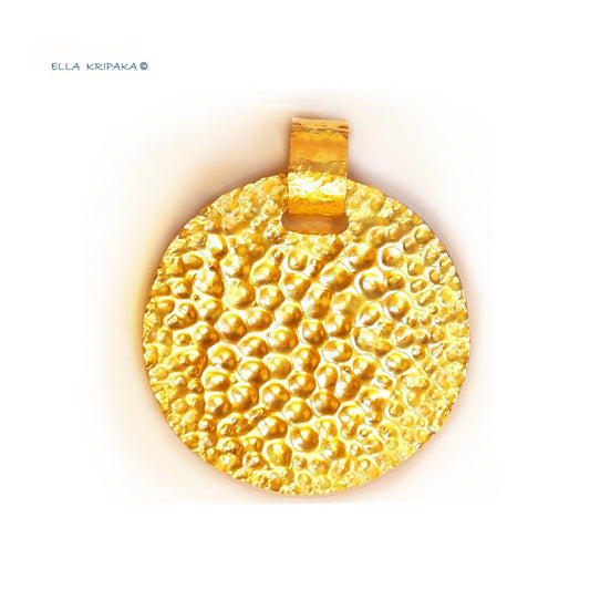 Custom Solid 24k 9999 Gold 5.5g and 17g Hammered Disk Pendant Organic Big Reliefs Durable Length 35mm and 56mm