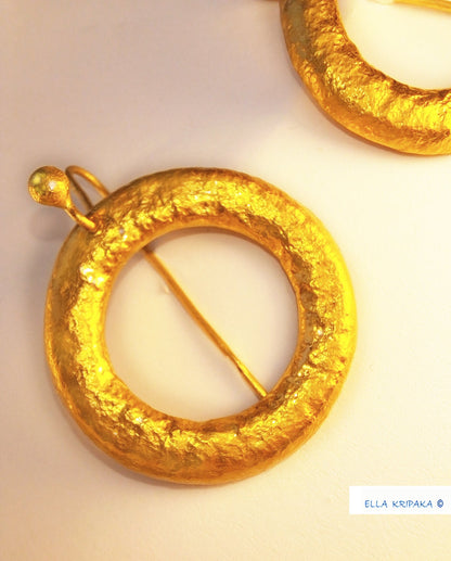 Custom Solid 24K 9999 Gold, 10g and 28g, Hammered Convex Hoops as in Ancient Rome Earrings, 40mm and 60mm