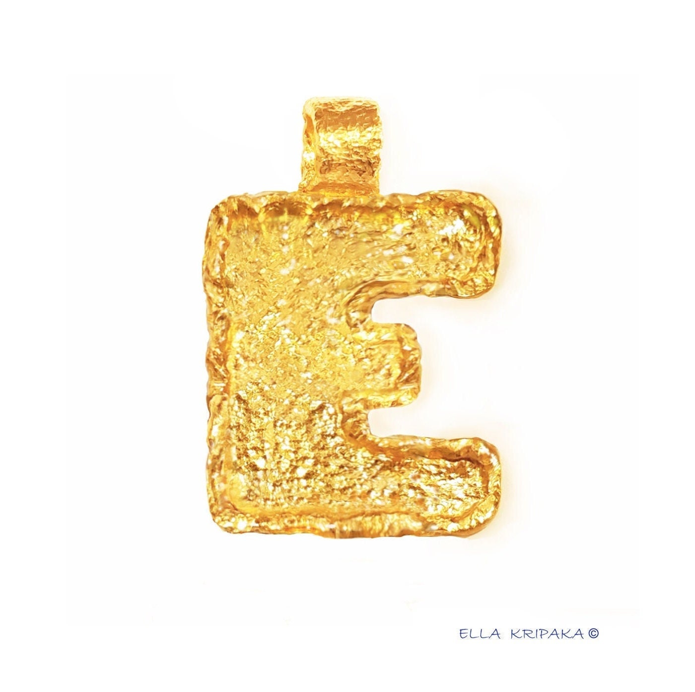 Custom Solid 24k 9999 Gold 7.5g and 21g, Hammered Organic Uneven Monogram Letter E Pendant Pendant Durable, Length 35mm and 60mm, Make Your Initial