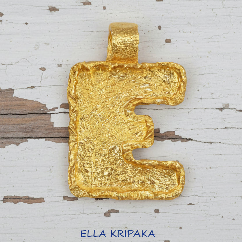 Organic Hammered 24k 9999 Gold 7.5g &21g Letter Initial E Pendant