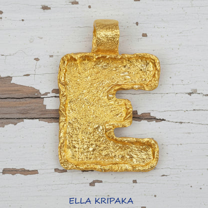 Organic Hammered 24k 9999 Gold 7.5g &21g Letter Initial E Pendant
