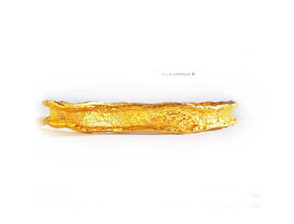 Custom Solid 22k 92.5% Gold 23g Hammered Organic Bracelet Durable Bangle, Thick 2.5mm Wavy Uneven Borders, Wide 7.5mm