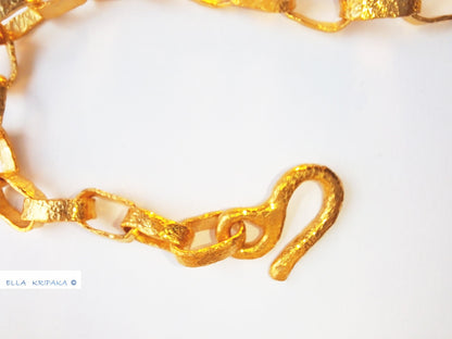 Custom Solid 24k 9999 Gold 110g, Hammered Chain Necklace as in Ancient Rome Durable, Link Wide 7.5mm Thick Hook Clasp