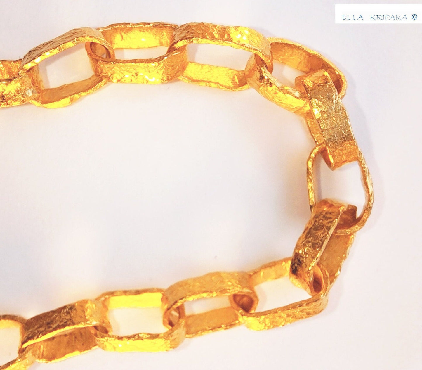 Custom Solid 24k 9999 Gold 85g, Hammered Chain Bracelet as in Ancient Rome Durable, Link Wide 10mm Thick Hook Clasp